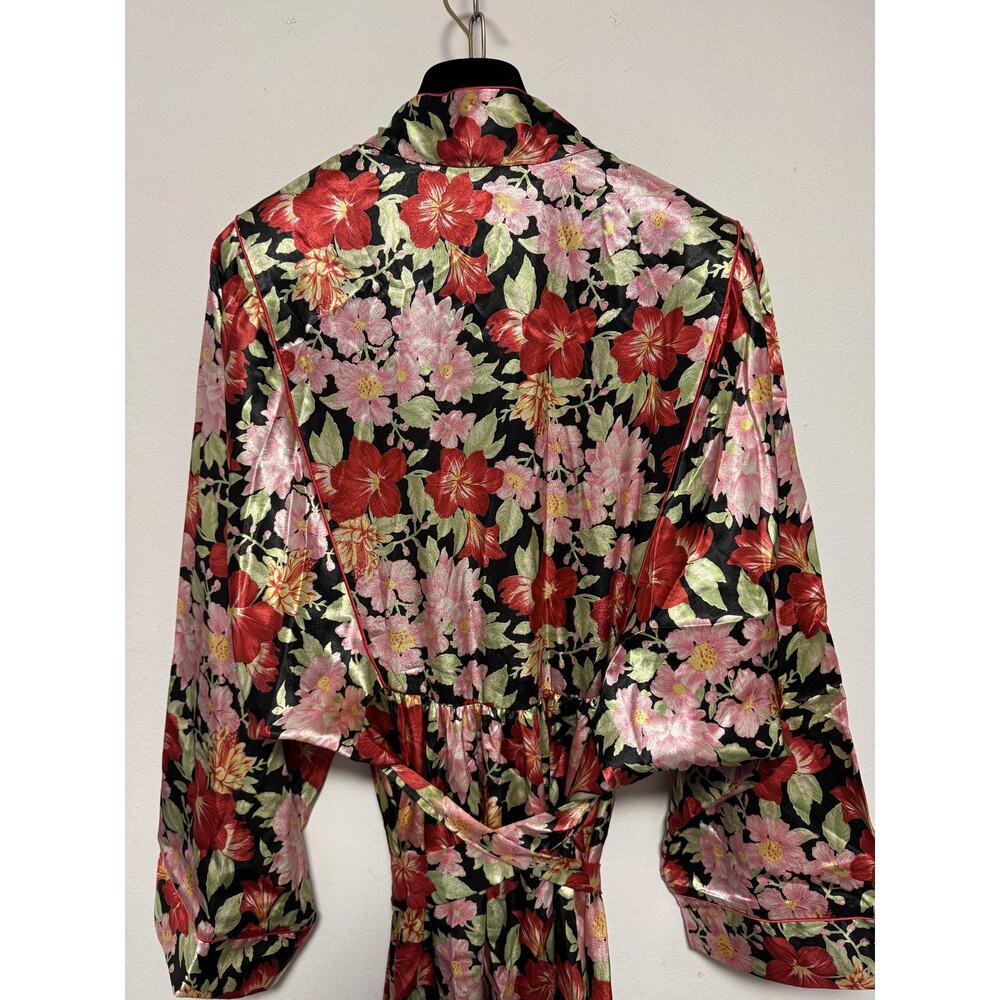 Vintage Christian Dior Robe Womens Medium Black Floral Kimono Zip Front 90s